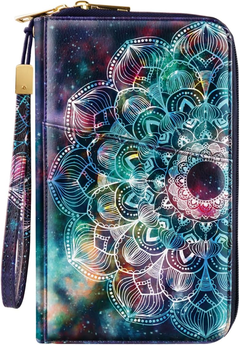Simikol Family Passport Holder Wallet RFID Blocking Document Organizer PU Leather Mulit-purpose Travel Wallet Credit Cards Case for Women Men,Mandala - Image 1